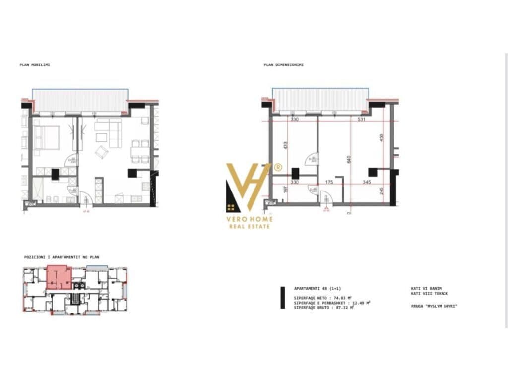 Shitet Apartament 2+1+ballkon te Myslym Shyri 87 m2