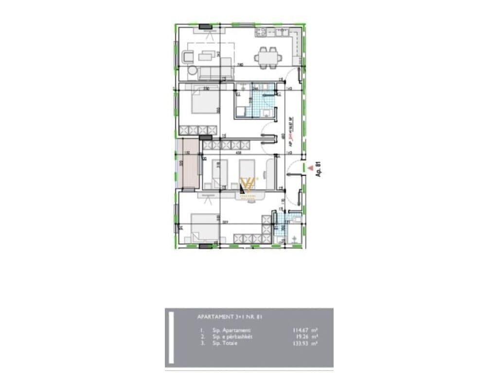 Shitet Apartament 3+1+2+ballkon ne Kamez 133 m2