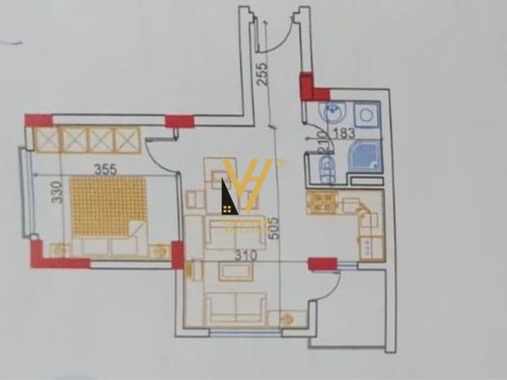 Shitet Apartament 1+1+ballkon te Gjiri i Lalzit 53 m2 2
