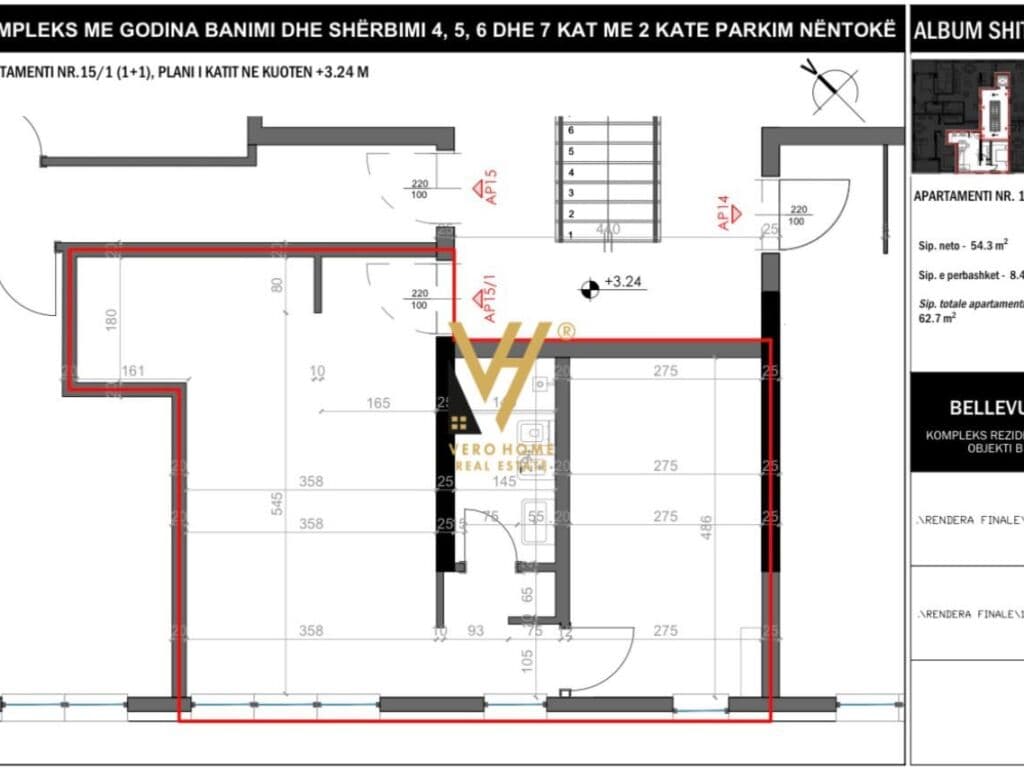 Shitet Apartament 2+1+2+ballkon te Rruga e Elbasanit 128 m2 3