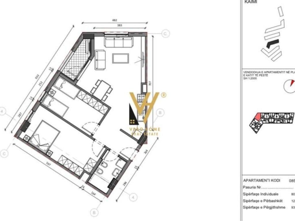 Shitet Apartament 2+1+ballkon te Residenca Kaimi , Ali Demi 93 m2