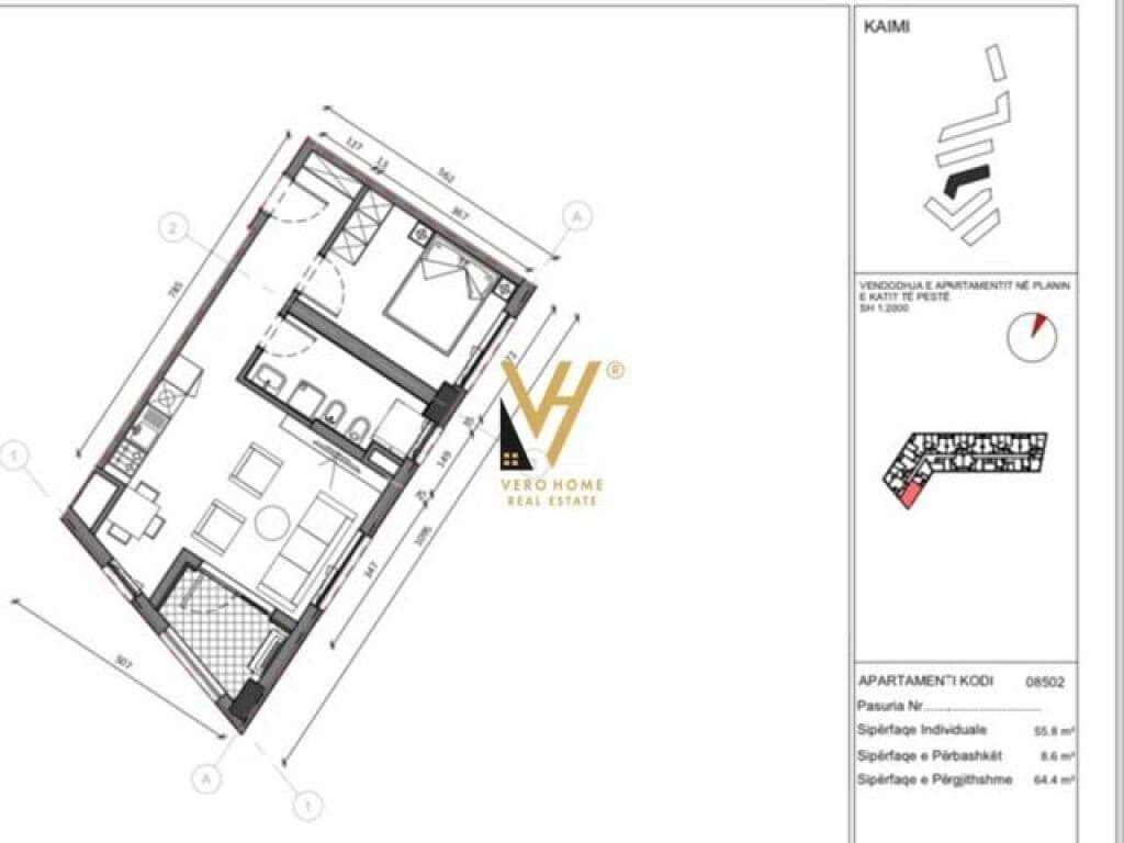 Shitet Apartament 1+1+ballkon te Residenca Kaimi , Ali Demi 64 m2