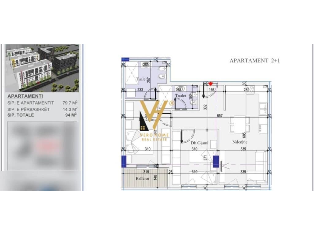 Shitet Apartament 2+1+2+ballkon te Kompleksi Nova , Ish Dogana 94 m2