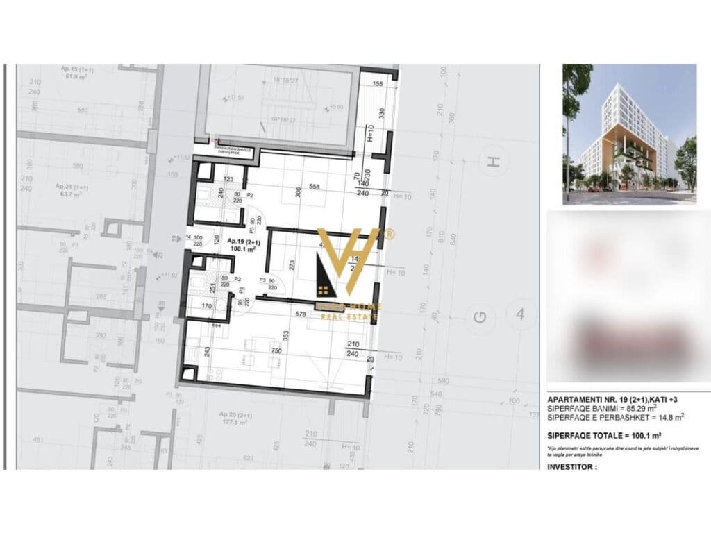 Shitet Apartament 2+1+ballkon te Rruga Jordan Misja 100 m2