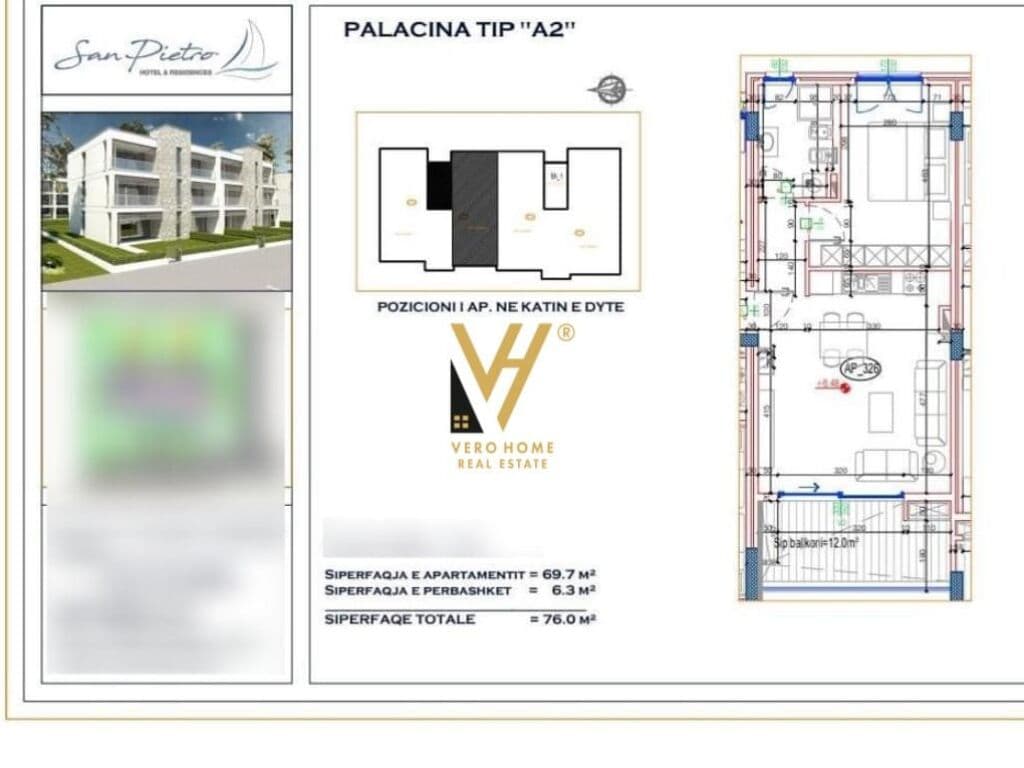 Shitet apartament 1+1 te Gjiri i Lalzit 76 m2