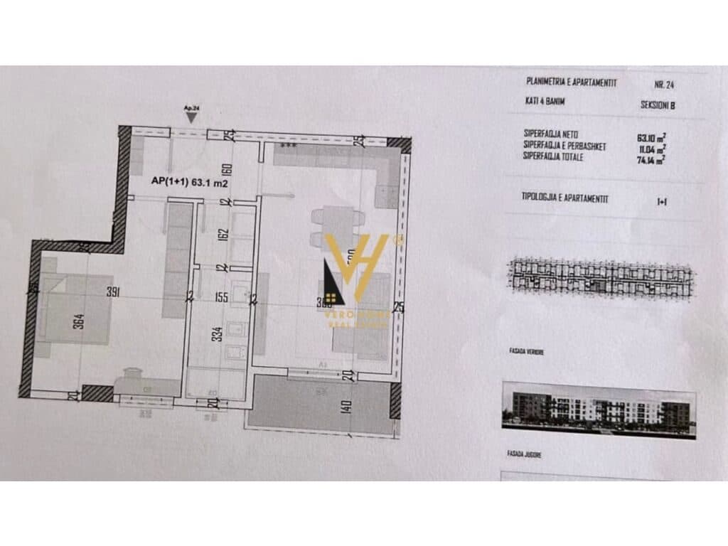 Shitet Apartament 1+1+ballkon te Green Residence , Kamez 74 m2