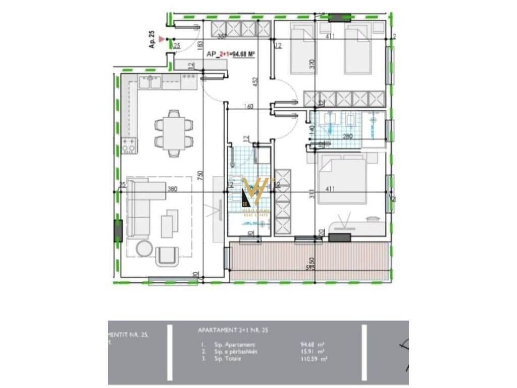 Shitet Apartament 2+1+2+ballkon ne Kamez 110 m2