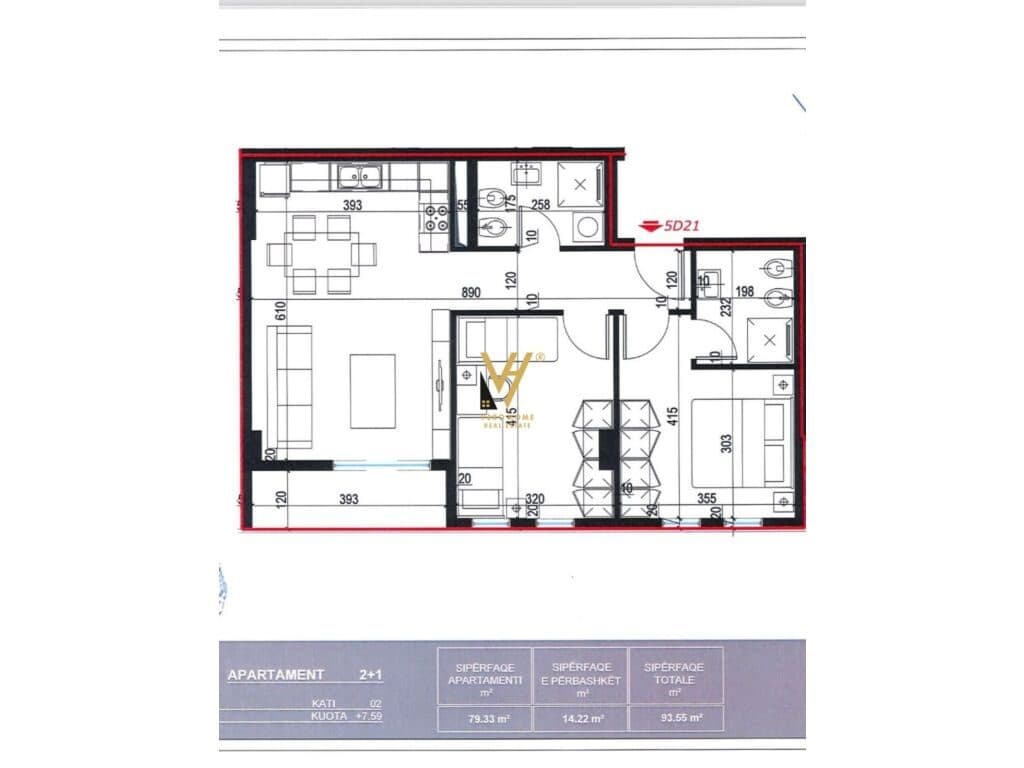 Shitet Apartament 2+1+2+ballkon te Univers City 93 m2