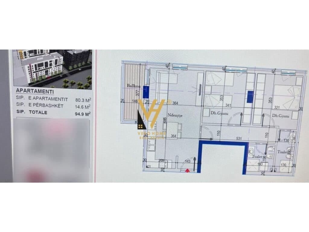 Shitet Apartament 2+1+ballkon te Kompleksi Nova Construction , Ish Dogana 94 m2