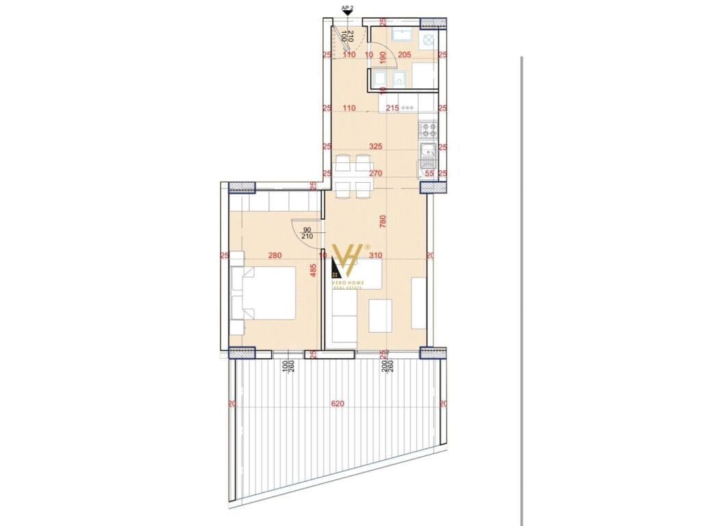 Shitet Apartament 1+1+verande te Unaza e Re 82 m2