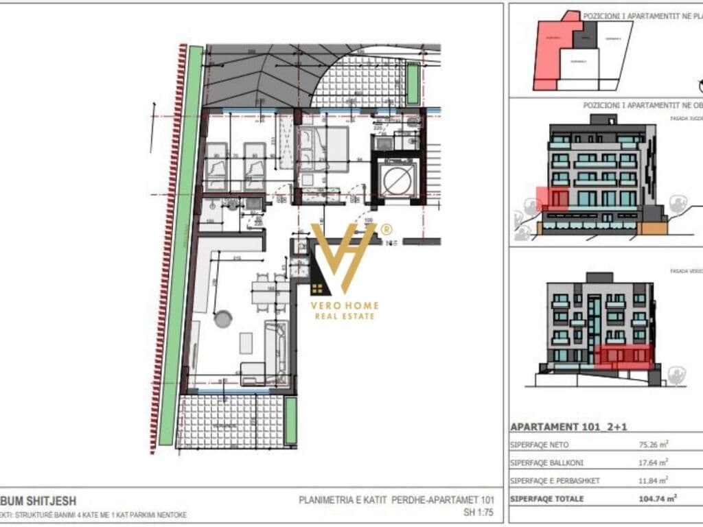 Shitet Apartament 2+1+2 ne Sarande 104 m2 2