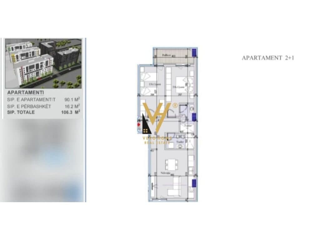 Shitet Apartament 2+1+ballkon te Kompleksi Nova Construction , Ish Dogana 106 m2