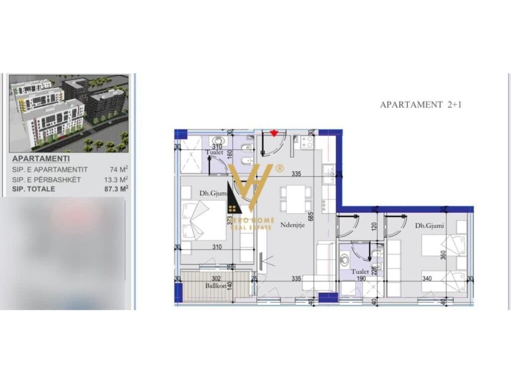 Shitet Apartament 2+1+ballkon te Kompleksi Nova Construction , Ish Dogana 87 m2