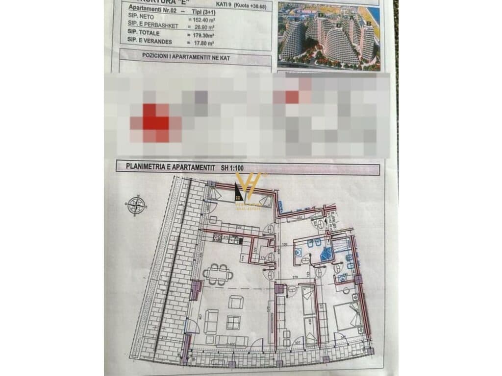 Shitet Apartament 3+1+2+2 poste parkimi te Lake View 197 m2 1