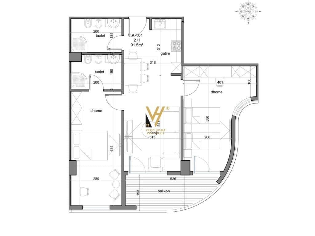 Shitet Apartament 2+1+2+ballkon ne Golem 109 m2
