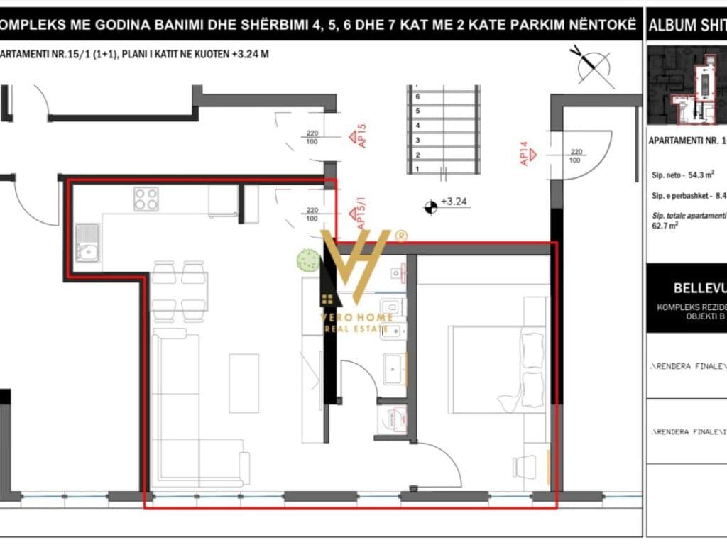 Shitet Apartament 2+1+2+ballkon te Rruga e Elbasanit 128 m2