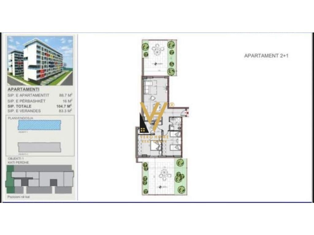 Shitet Apartament 2+1+verande te Kompleksi Univers City 104 m2