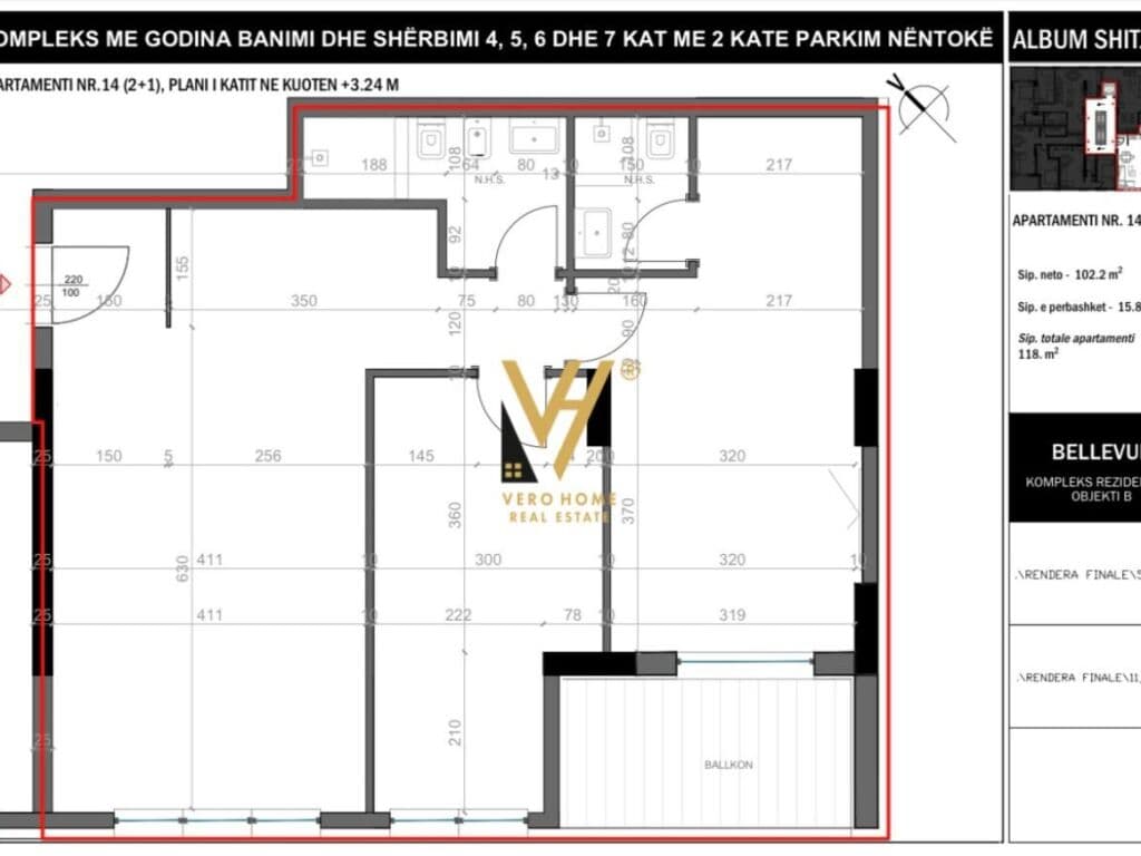 Shitet Apartament 2+1+2+ballkon te Rruga e Elbasanit 118 m2 3
