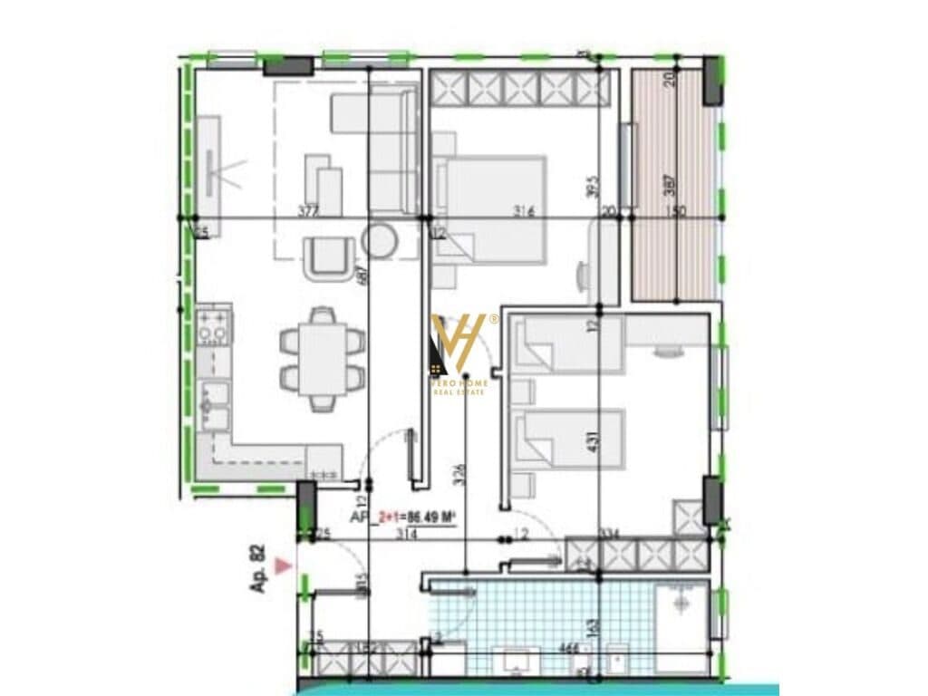 Shitet Apartament 2+1+ballkon ne Kamez 101 m2