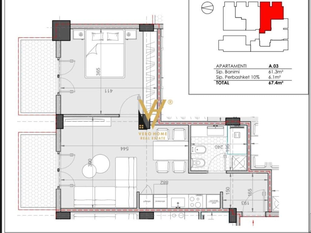 Shitet Apartament 1+1+ballkon ne Golem, Prane Hotel Flower 67 m2