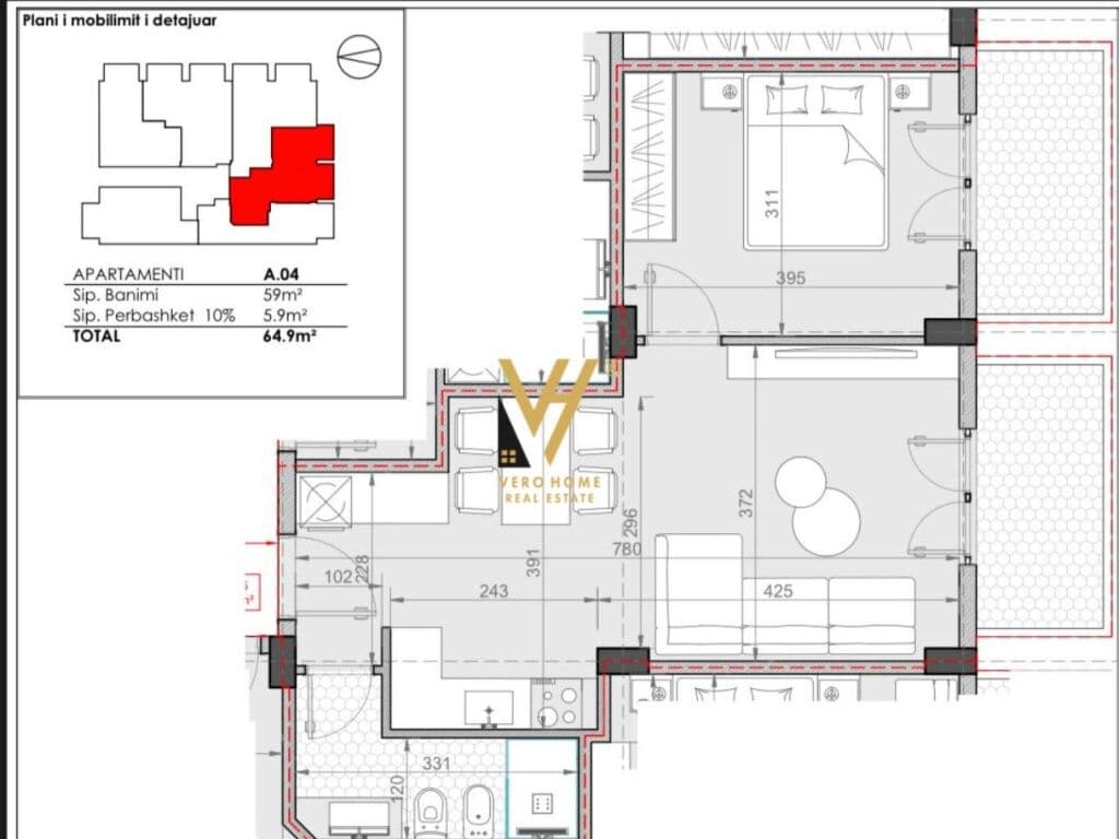 Shitet Apartament 1+1+ballkon ne Golem, Prane Hotel Flower 64 m2