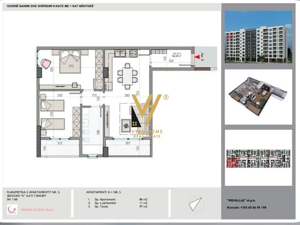 SHITET APARTAMENT 2+1+BLK NE KAMEZ 77.600 EURO