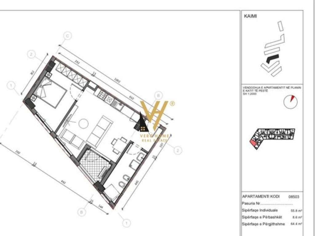 Shitet Apartament 1+1+ballkon te Residenca Kaimi , Ali Demi 64 m2