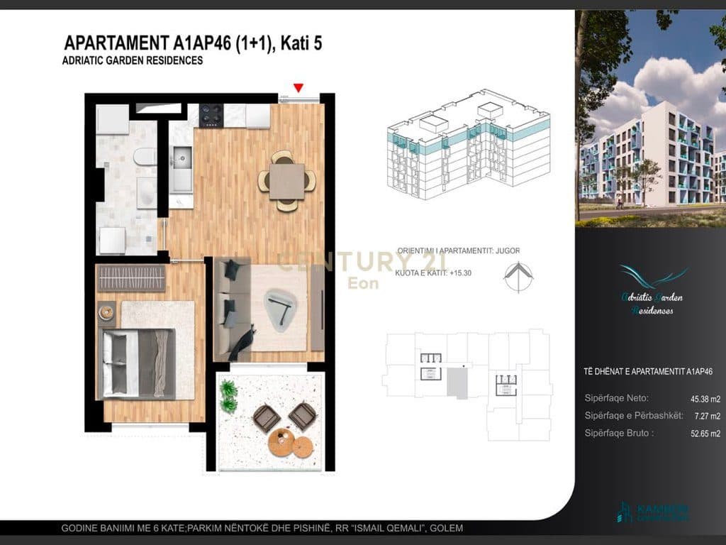 APARTAMENT 1+1 ME PAMJE PISHNE ,PER SHITJE TEK "ADRIATIK GARDEN" NE GOLEM !