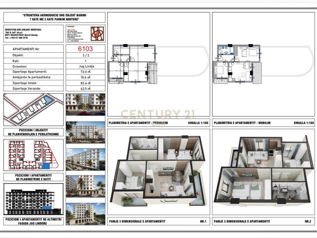 Shitet apartament 2+1 ME VERANDE 62.5m2 në Rezidencën "Blue Horizon" , Qerret – Pagesë me Këste !