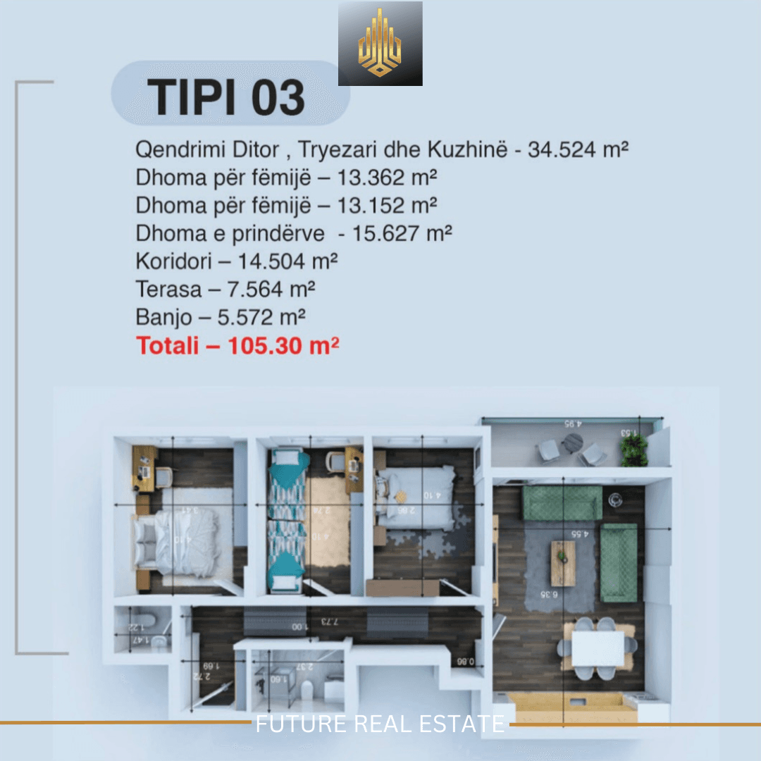 Banesë në SHITJE/3 Dhoma gjumi-Tipi 03 2