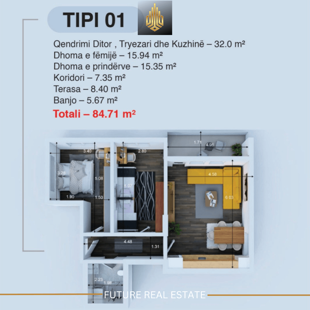 Banesë në SHITJE/2 Dhoma gjumi-Tipi 01 2