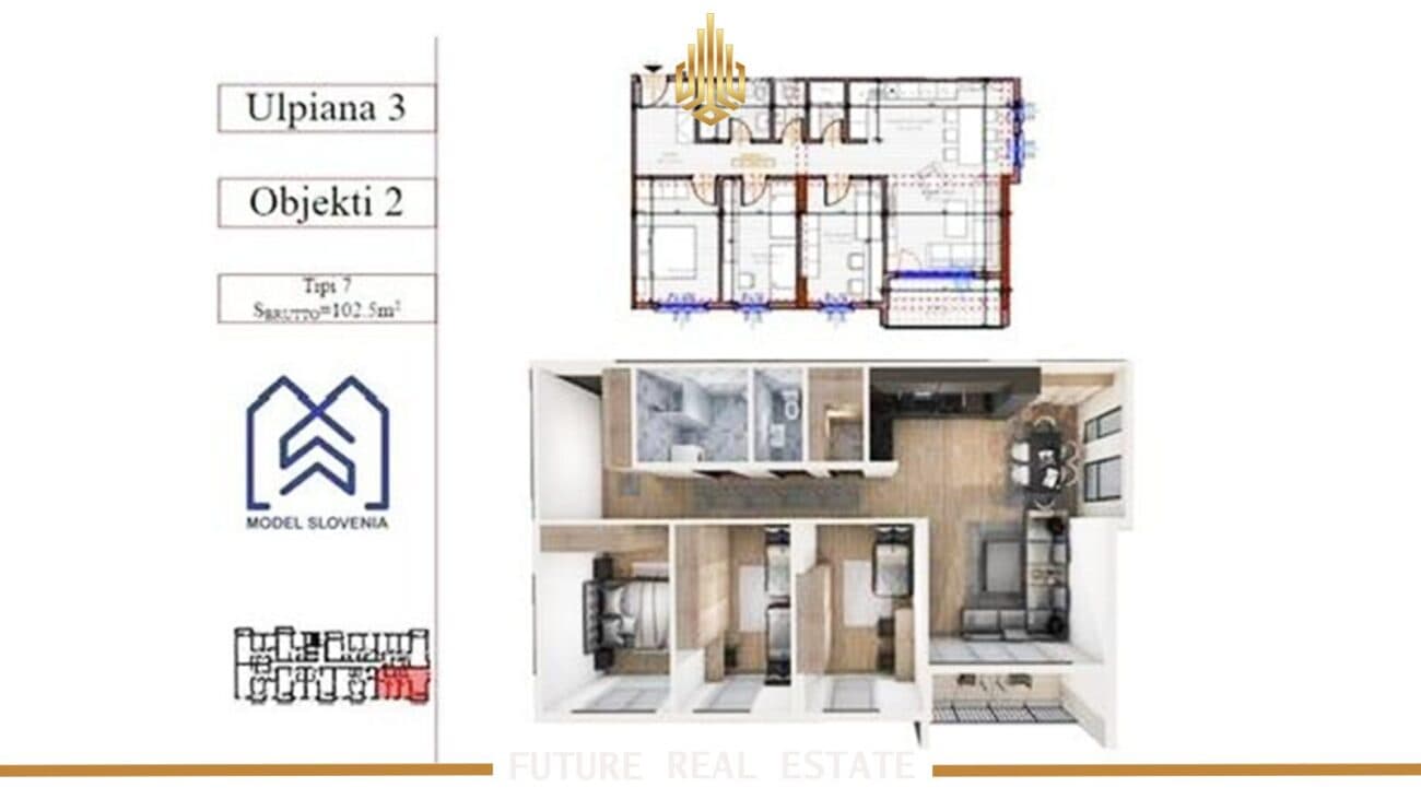 Banesë në SHITJE 102m2– 3 dhoma gjumi – Lagjja Eliza Fushë Kosovë (model slovenia)
