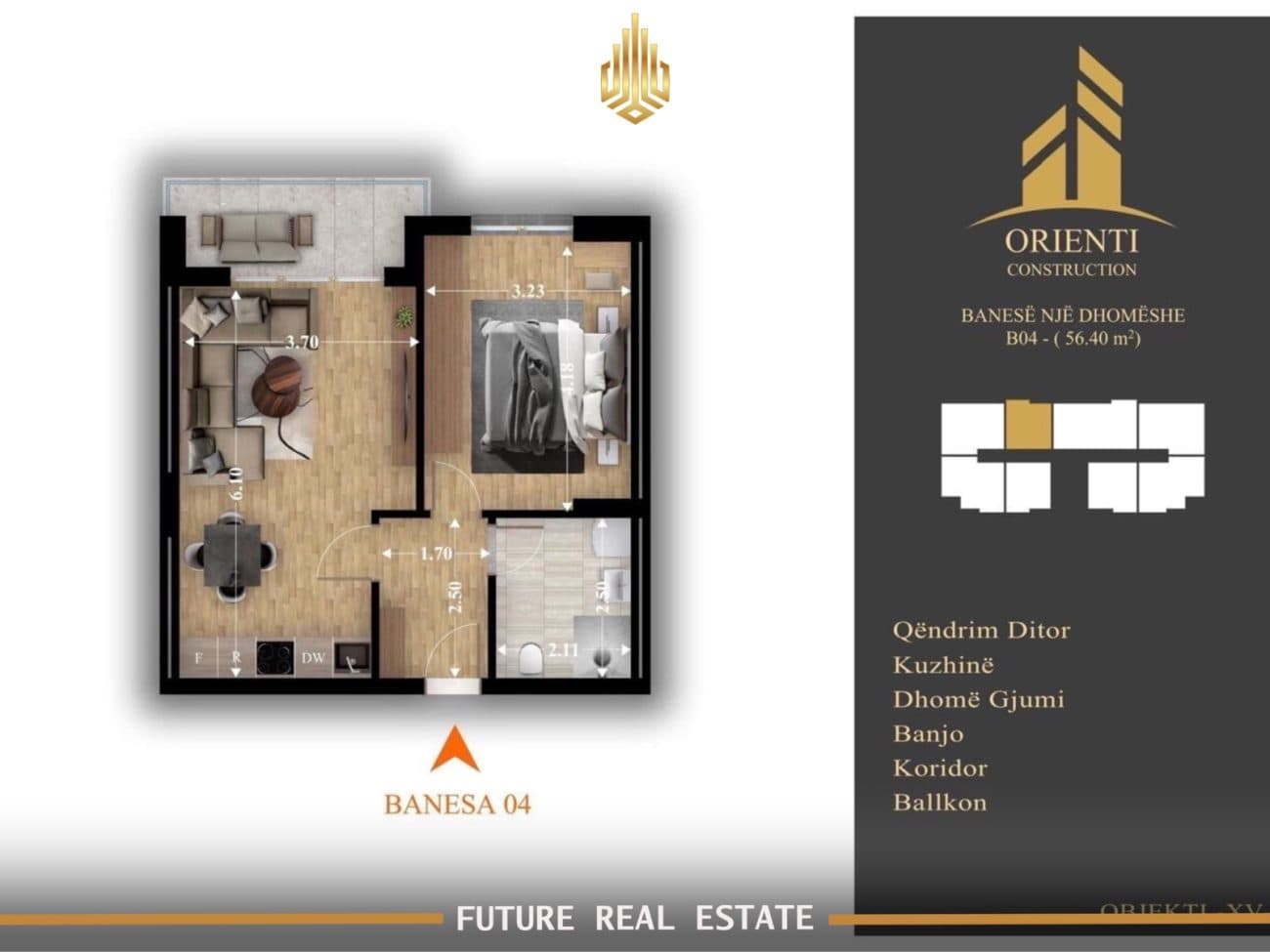 Banesë në SHITJE – 1 Dhomë gjumi – Fushë Kosovë – Tahir Zemaj – Orient Construction