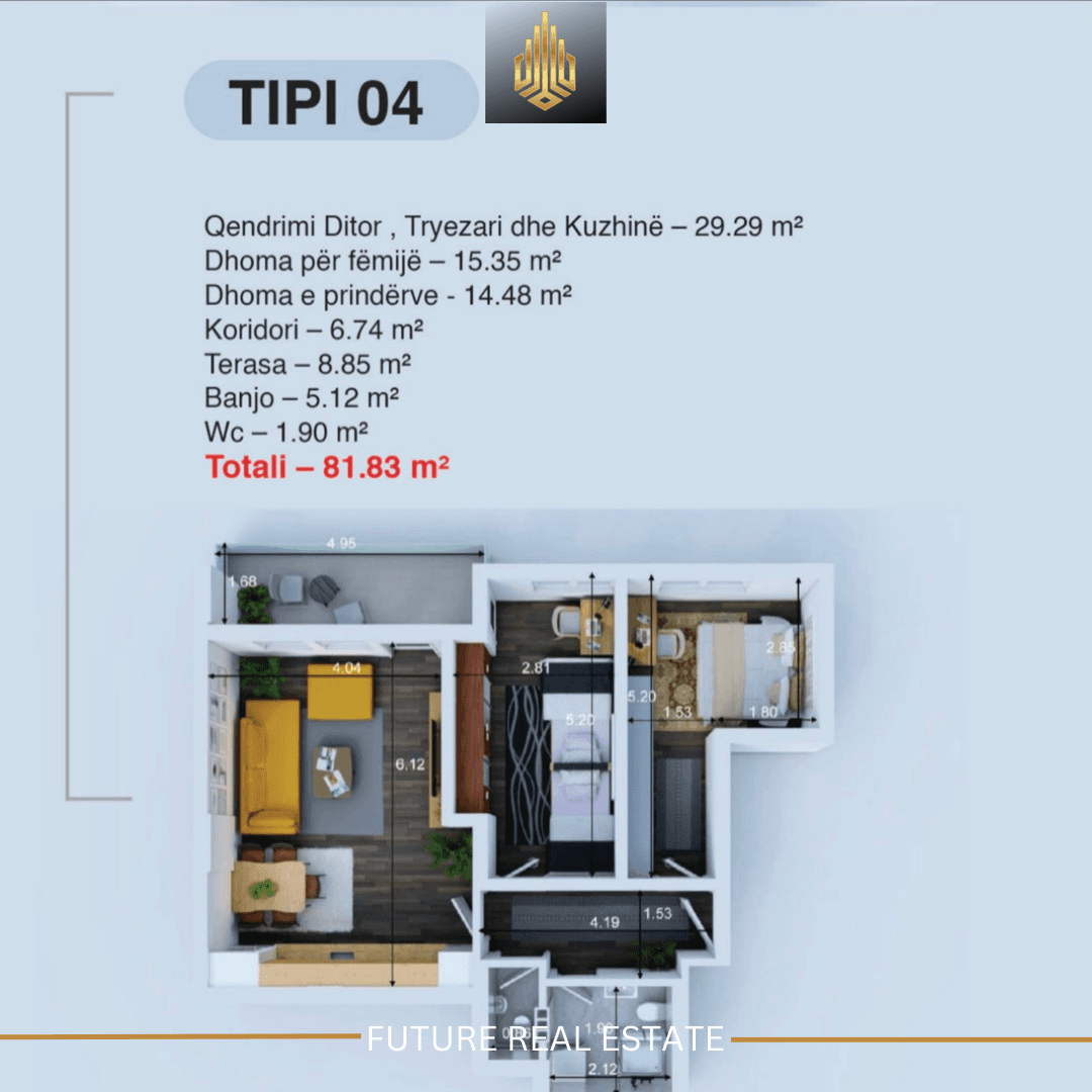 Banesë në SHITJE/2 Dhoma gjumi-Tipi 04 2