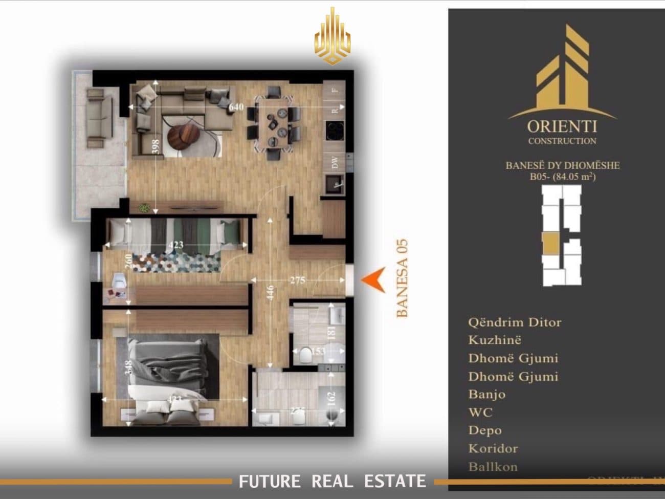 Banesë në SHITJE – 2 Dhoma gjumi – Fushë Kosovë – Tahir Zemaj – Orient Construction