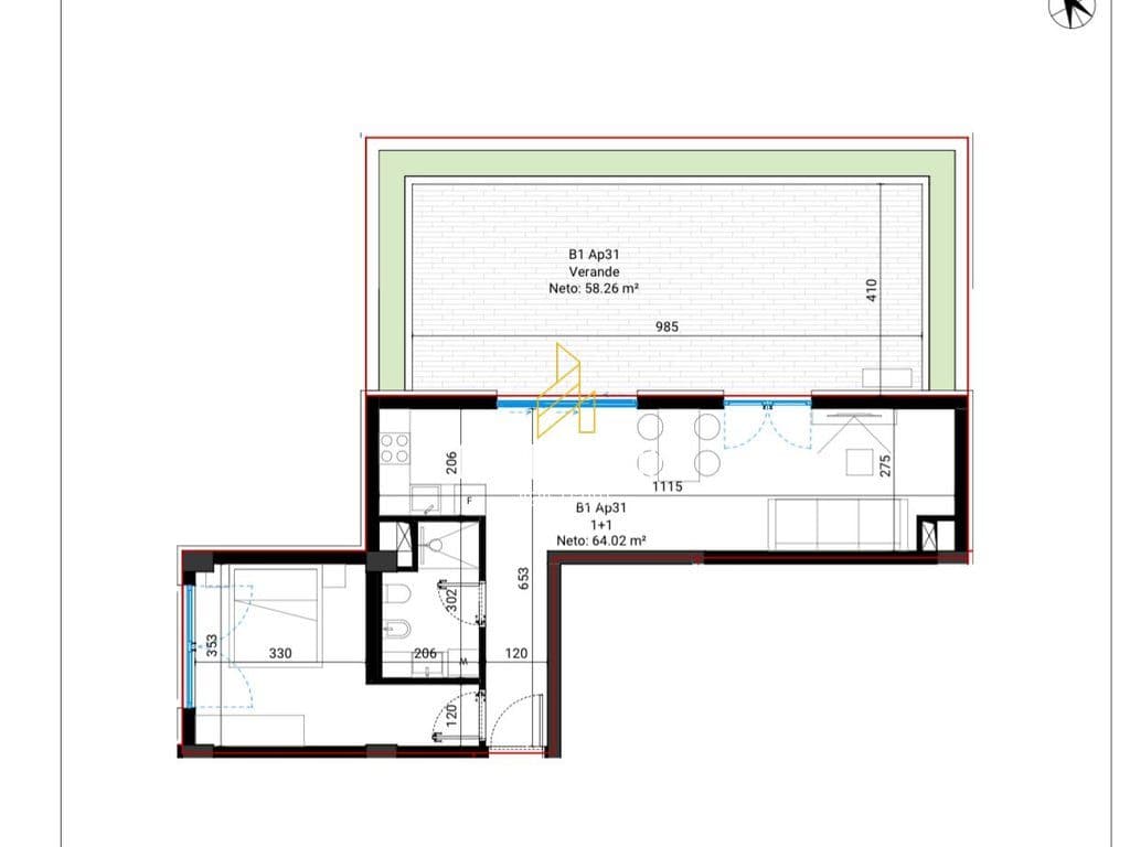 Apartament 1+1 për Shitje me Verandë në Santorini 2, Dhërmi 2