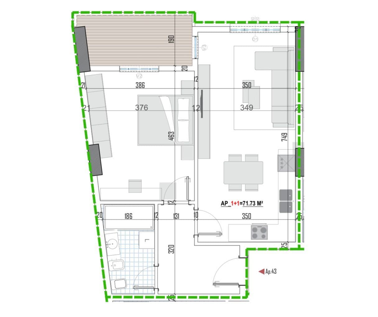 Tipologji apartamentesh 1+1 për shitje (kati i pestë banim) pranë Universitetit Bujqësor, Kamëz! 3