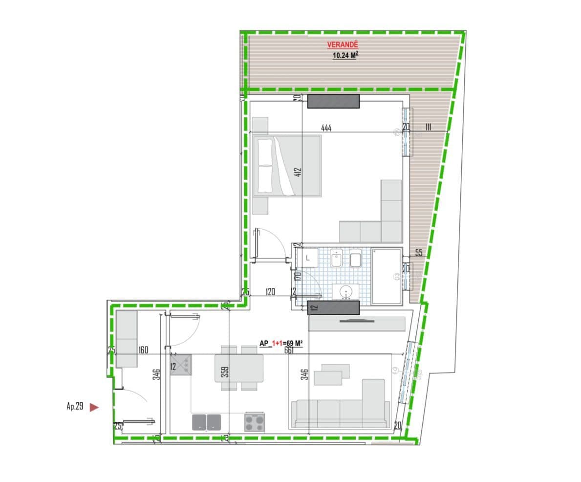Tipologji apartamentesh 1+1 për shitje (kati i katërt banim) pranë Universitetit Bujqësor, Kamëz! 4