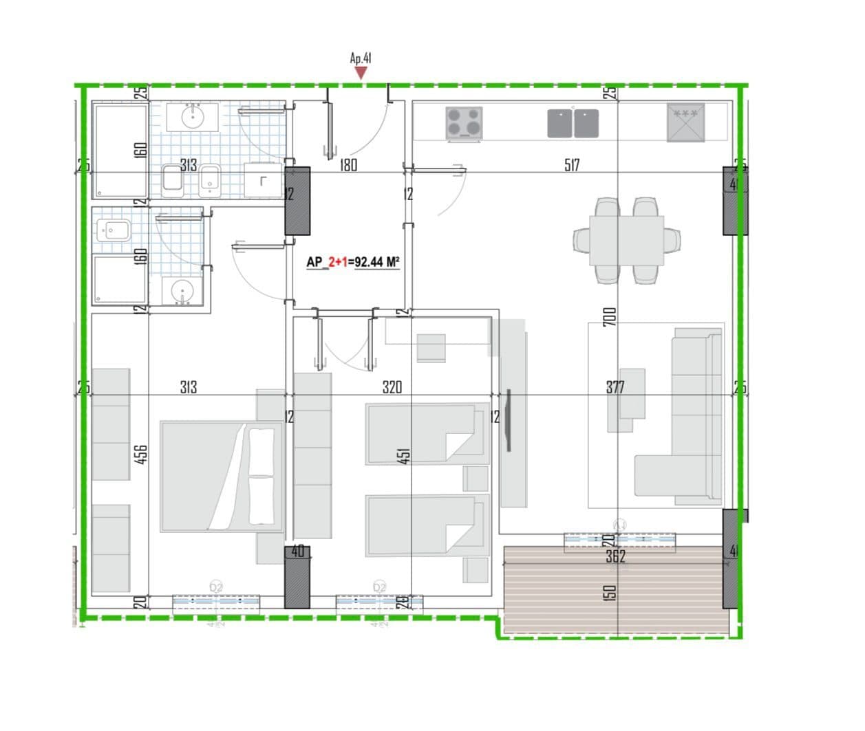 Tipologji apartamentesh 2+1+2 për shitje (kati i pestë banim) pranë Universitetit Bujqësor, Kamëz! 3