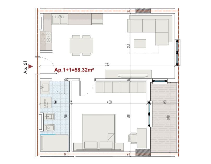 Shitet, Apartament 1+1, Ringside Residence/Paskuqan, Tiranë