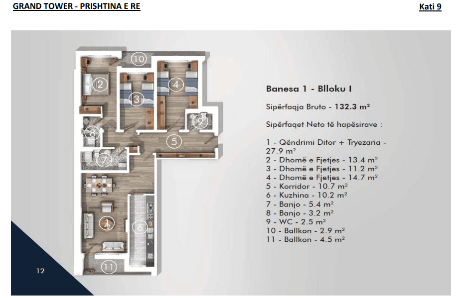 Banesë në SHITJE – 132.3 m² | Blloku 1,