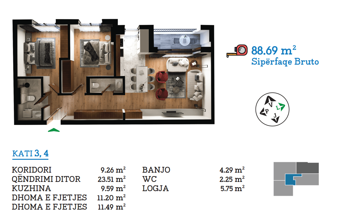 Banesë në SHITJE – 88.69 m² | Prime