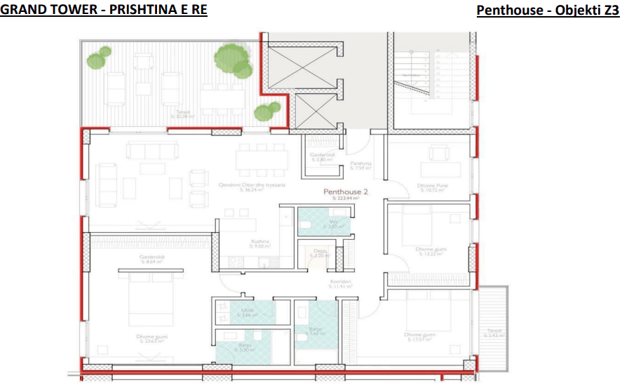 Penthouse LUKSOZ në SHITJE – 223.44 m²