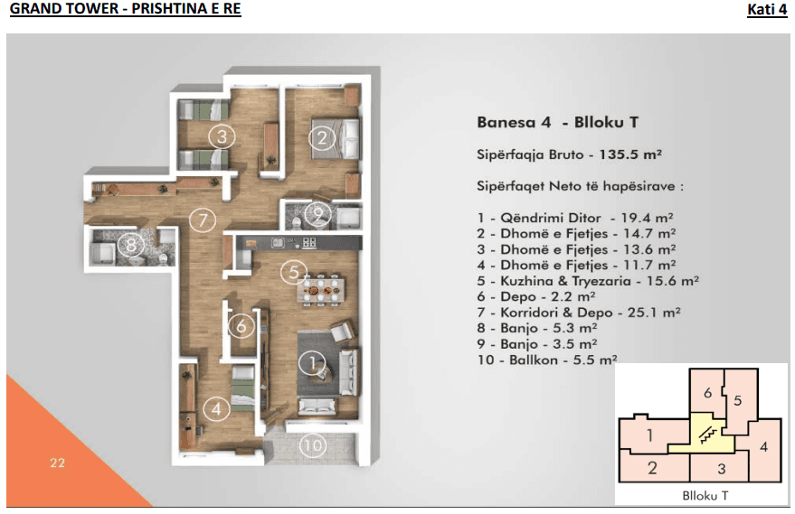 Banesë në SHITJE – 135.5 m² | Grand