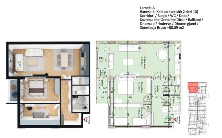 Banesë në SHITJE – 88.09 m² | Fushë 2