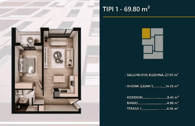Banesë në SHITJE – 69.80 m² | Hill