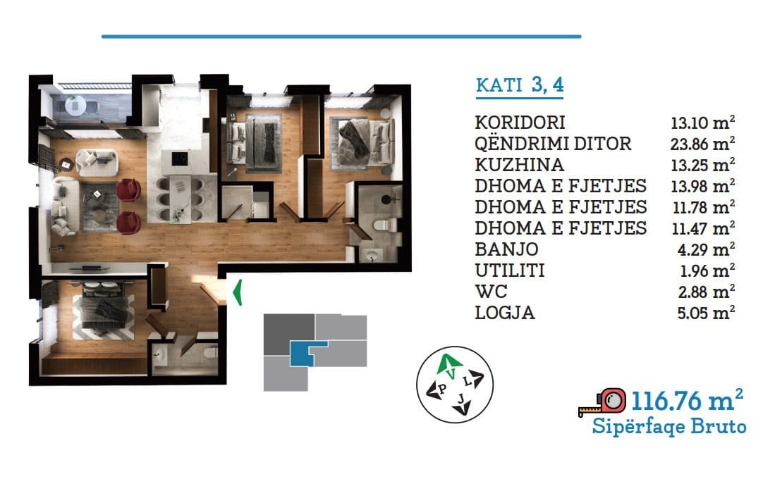 Banesë në SHITJE – 116.76 m² | Prime