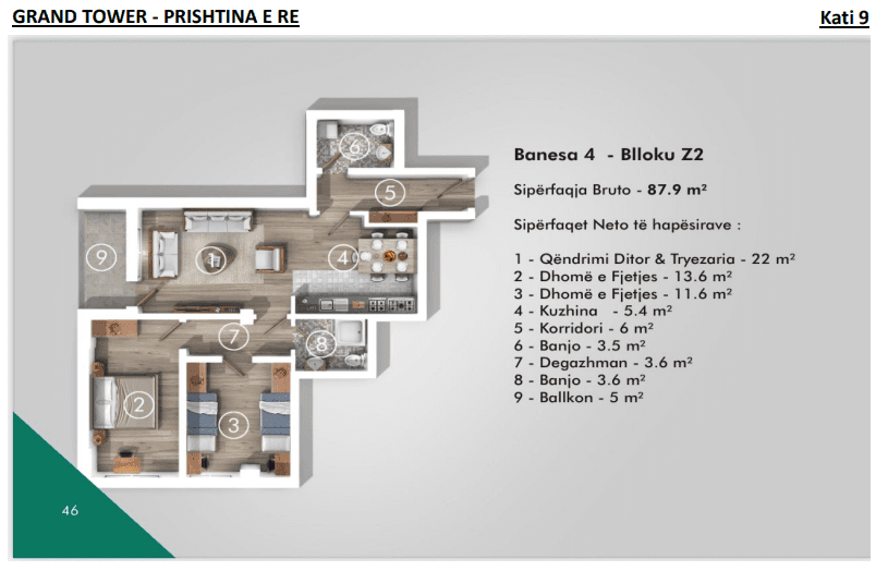 Banesë në SHITJE – 87.9 m² | Blloku Z2,