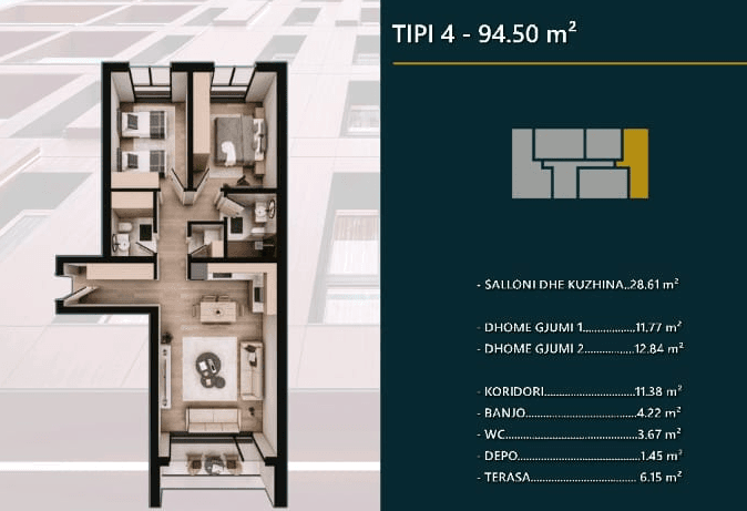 Banesë në SHITJE – 94.50 m² | Hill