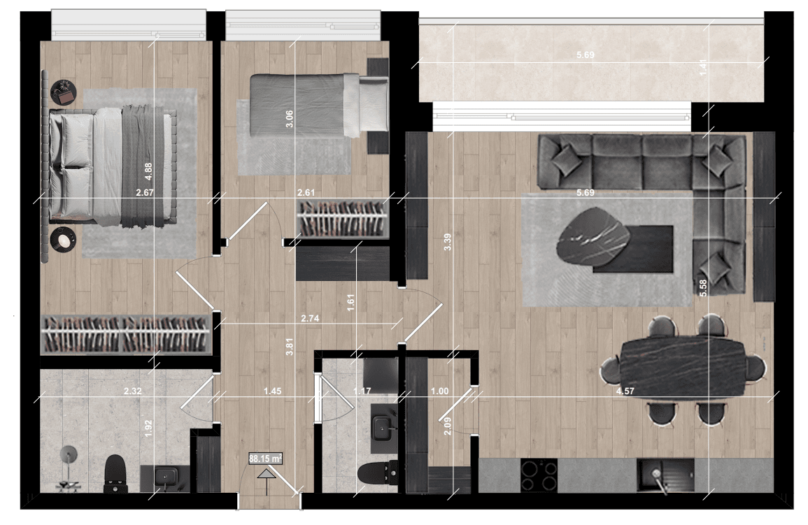 Banesë në SHITJE – 88.15 m² | West